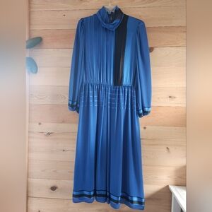 Vintage 1980's Donna Morgan Blue and Black Long Sleeve Dress